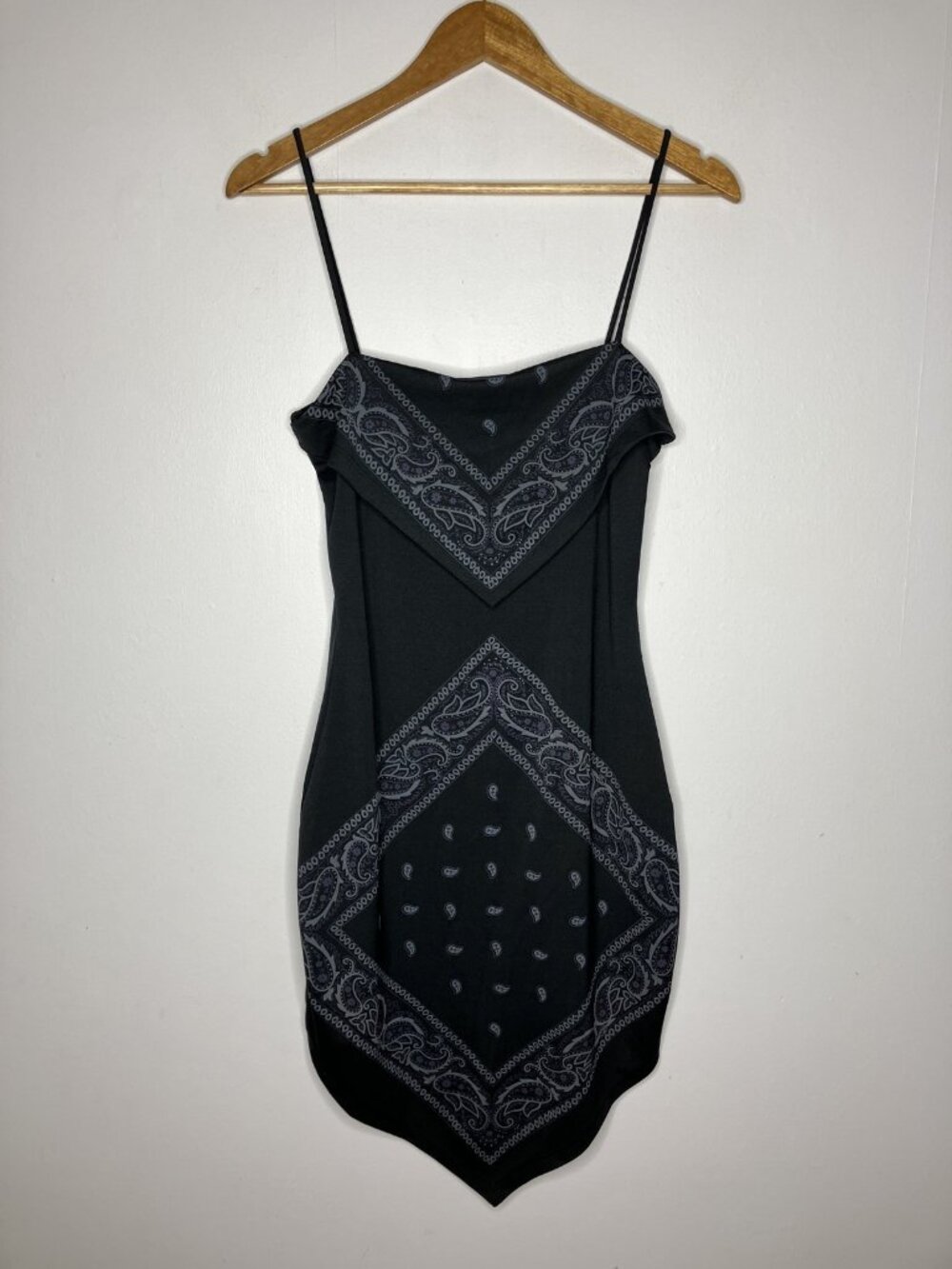 Vtg Y2K 5.7.9 Women's Black Bandana Overlay Top Slip Dress Medium